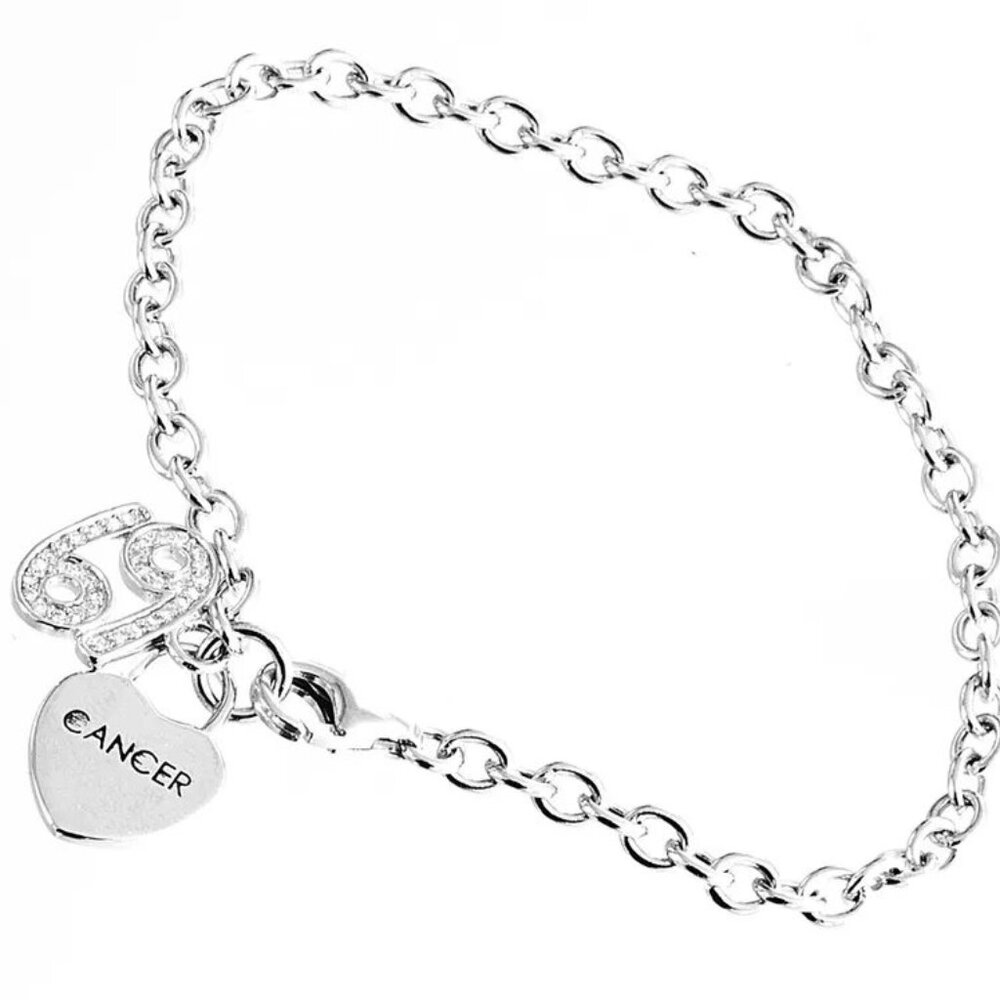 Women's Sterling Silver Cancer Sign Charm Bracelet